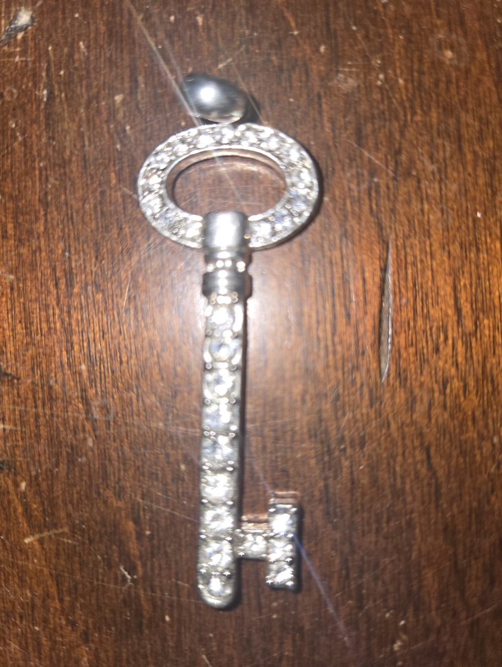 Rhinestone Key Pendant - Sparkling Silver Tone